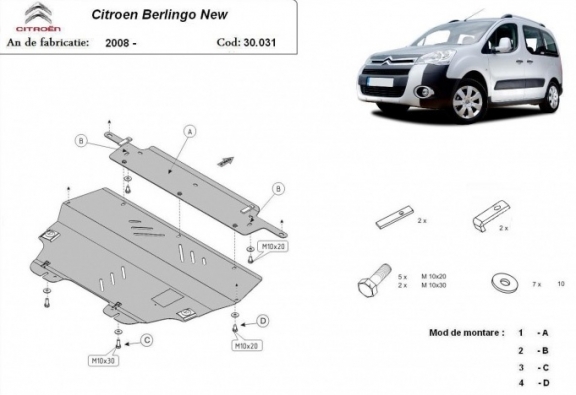 Protection sous moteur et de la boîte de vitesse Citroen Berlingo