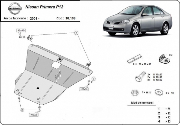 Protection sous moteur et de la boîte de vitesse Nissan Primera P12