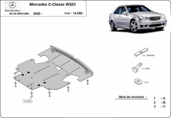 Protection sous moteur et de la radiateur Mercedes C-Classe W203