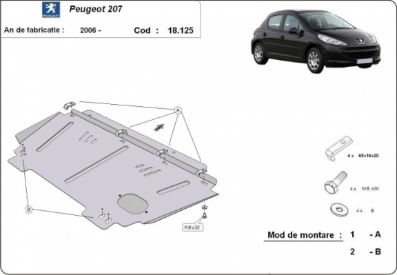 Protection sous moteur et de la boîte de vitesse Peugeot 207