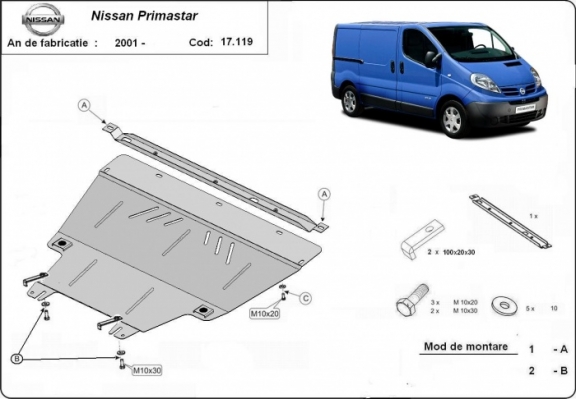 Protection sous moteur et de la boîte de vitesse Nissan Primastar