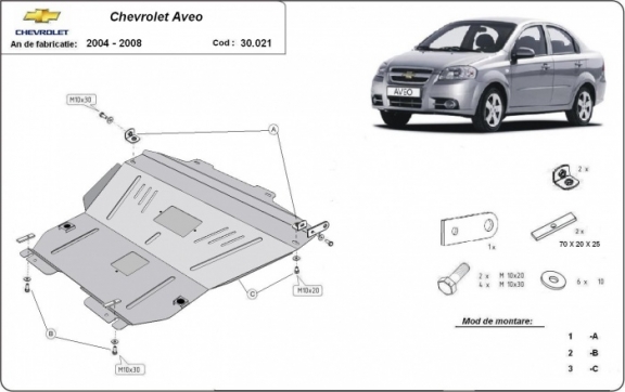 Protection sous moteur et de la boîte de vitesse Chevrolet Aveo