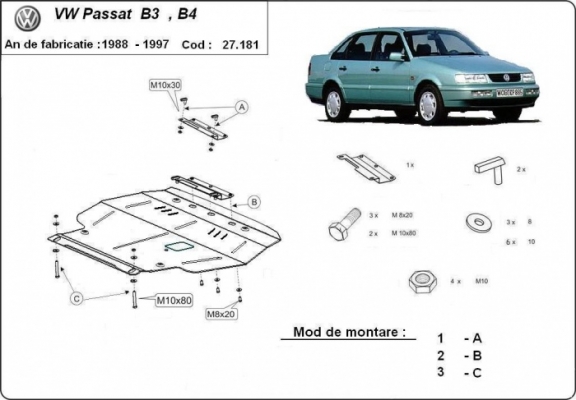 Protection sous moteur et de la boîte de vitesse Volkswagen Passat - B3, B4 