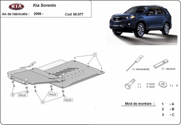 Protection de la boîte de vitesse et de la différentiel Kia Sorento