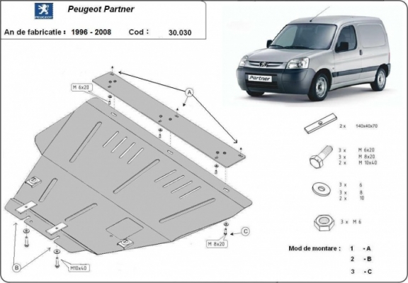 Protection sous moteur et de la boîte de vitesse Peugeot Partner