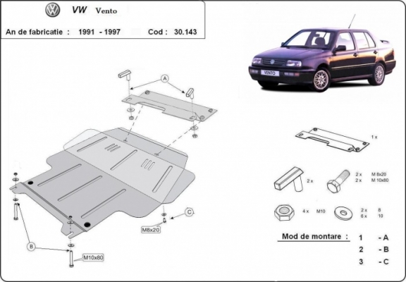 Protection sous moteur et de la boîte de vitesse Volkswagen Vento
