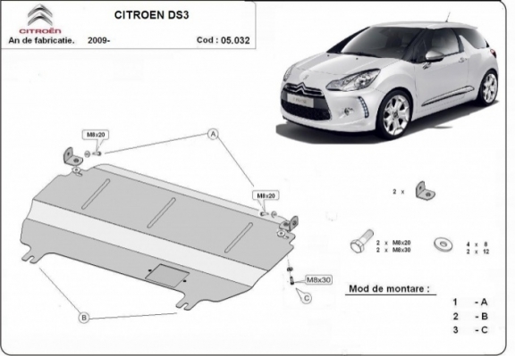 Protection sous moteur et de la boîte de vitesse Citroen DS3