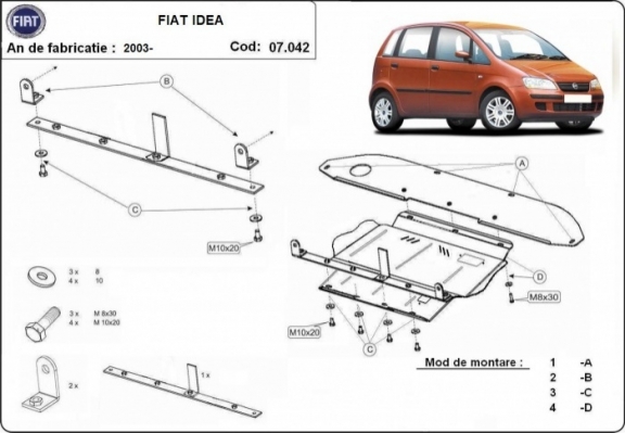 Protection sous moteur et de la boîte de vitesse  Fiat Idea