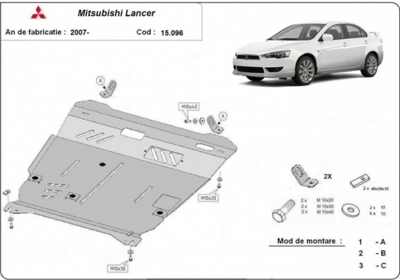 Protection sous moteur et de la boîte de vitesse Mitsubishi Lancer