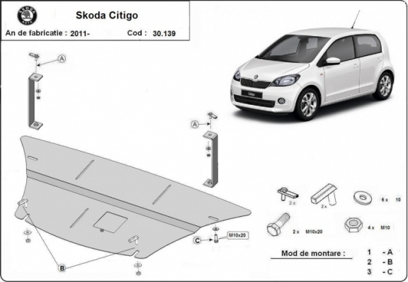 Protection sous moteur et de la boîte de vitesse Skoda Citigo