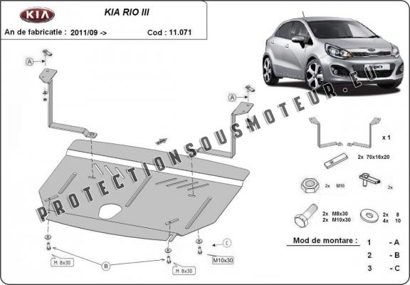 Protection sous moteur et de la boîte de vitesse Kia Rio 3