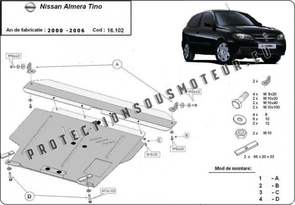 Protection sous moteur et de la boîte de vitesse Nissan Almera Tino