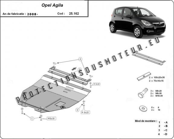Protection sous moteur et de la boîte de vitesse Opel Agila (H08)