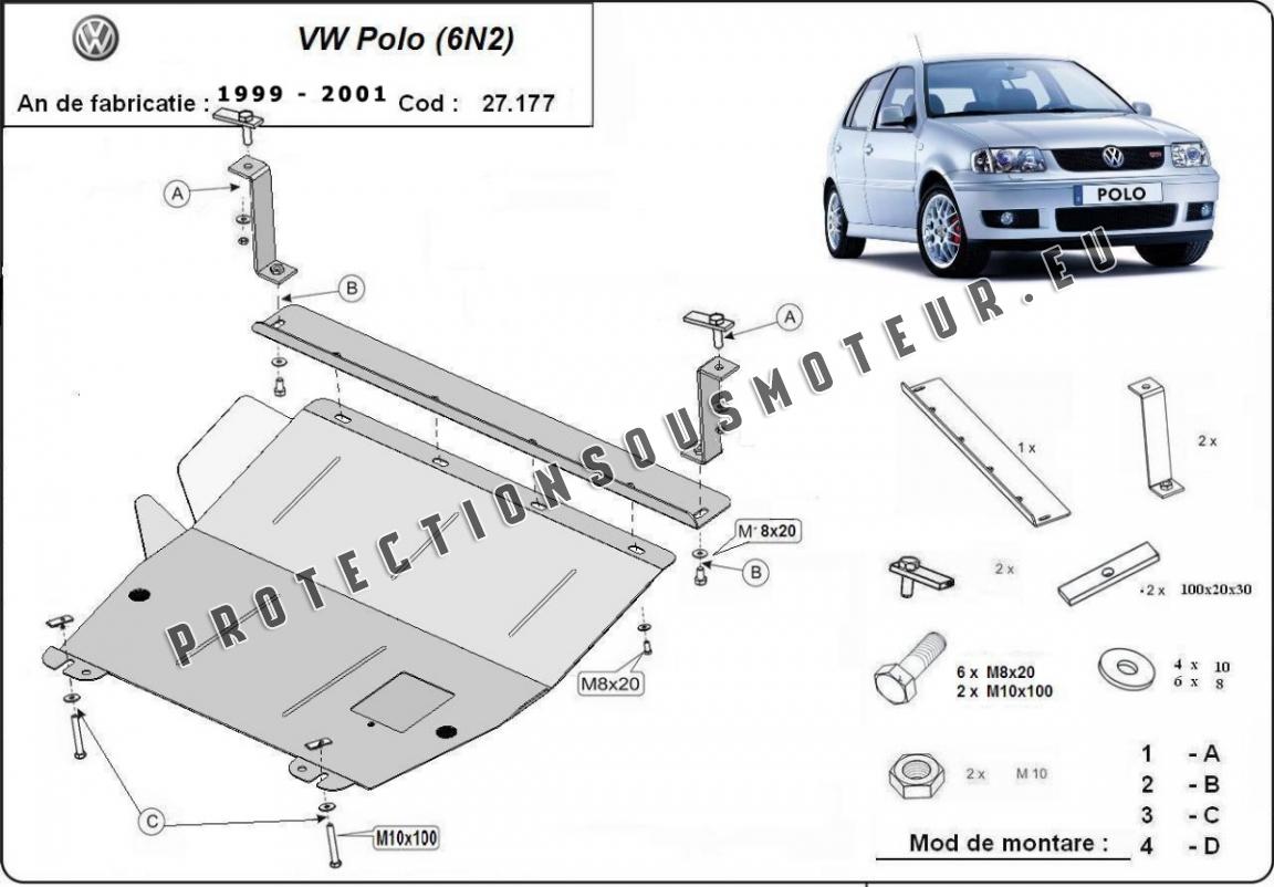 Protection sous moteur et de la boîte de vitesse VW Polo 6n2