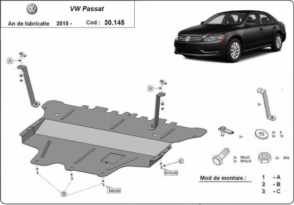 Protection sous moteur et de la boîte de vitesse VW Passat B8 - boîte de vitesses manuelle