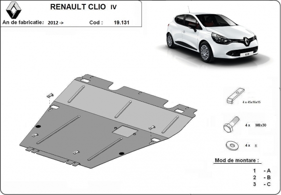 Protection sous moteur et de la boîte de vitesse Renault Clio 4
