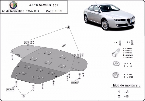 Protection sous moteur et de la boîte de vitesse Alfa Romeo 159