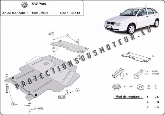 Protection sous moteur et de la boîte de vitesse Volkswagen Polo - 6N, 6N1, 6K, Classic, Variant