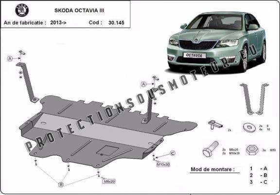 Protection sous moteur et de la boîte de vitesse Skoda Octavia 3 - boîte de vitesses manuelle