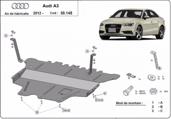 Protection sous moteur et de la boîte de vitesse Audi A3 (8V)
