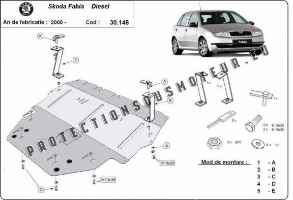 Protection sous moteur et de la boîte de vitesse Skoda Fabia