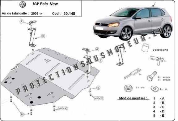 Protection sous moteur et de la boîte de vitesse Vw Polo 6R Diesel