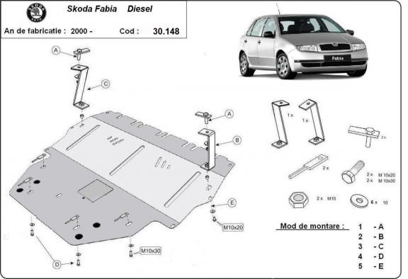 Protection sous moteur et de la boîte de vitesse Skoda Fabia