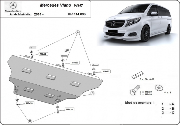 Protection sous moteur et de la boîte de vitesse Mercedes Viano W447 4x2, 1.6 D