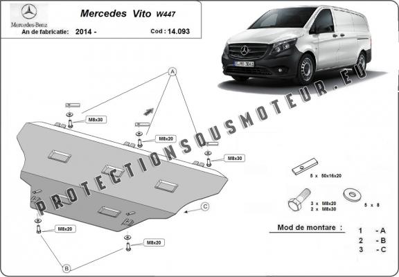 Protection sous moteur et de la boîte de vitesse Mercedes Vito W447 4x2, 1.6 D