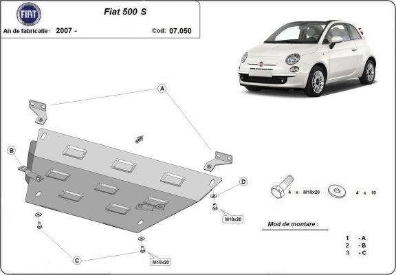 Protection sous moteur et de la boîte de vitesse Fiat 500 S
