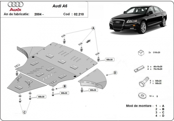 Protection sous moteur et de la boîte de vitesse Audi A6 avec laterale