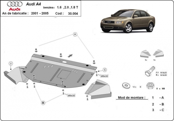 Protection sous moteur et de la radiateur Audi A4  B6