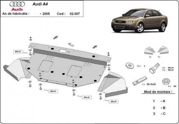 Protection sous moteur et de la radiateur Audi A4  B6