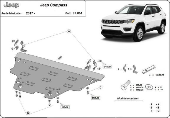 Protection sous moteur et de la boîte de vitesse Jeep Compass