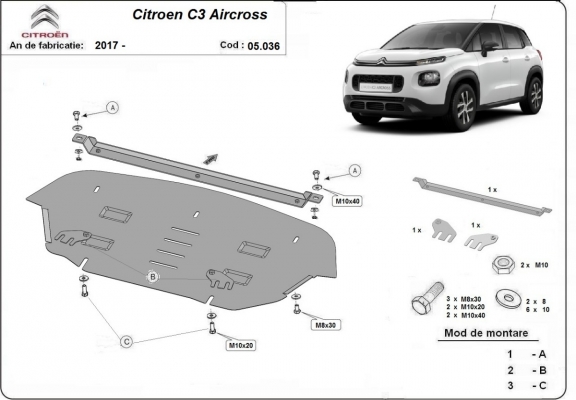 Protection sous moteur et de la boîte de vitesse Citroen C3 Aircross