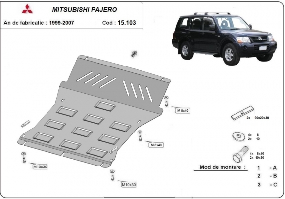 Protection sous moteur et de la radiateur Mitsubishi Pajero 3 (V60, V70) Vers 2.0
