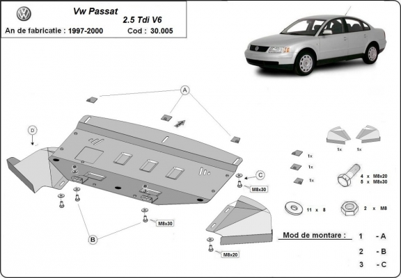 Protection sous moteur et de la radiateur VW Passat B5 2.5 TDI V6