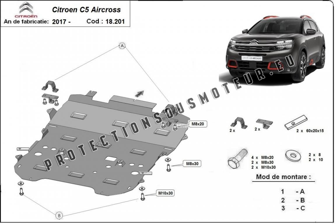 5 Clips + 5 Vis de Fixation Protection Cache Plaque sous Moteur Citroën C4  C5 C6