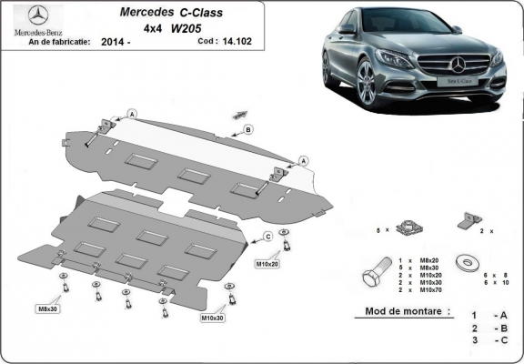 Protection sous moteur et de la radiateur Mercedes C-Class W205 4x4