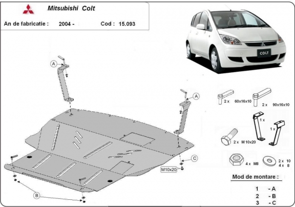Protection sous moteur et de la boîte de vitesse Mitsubishi Colt