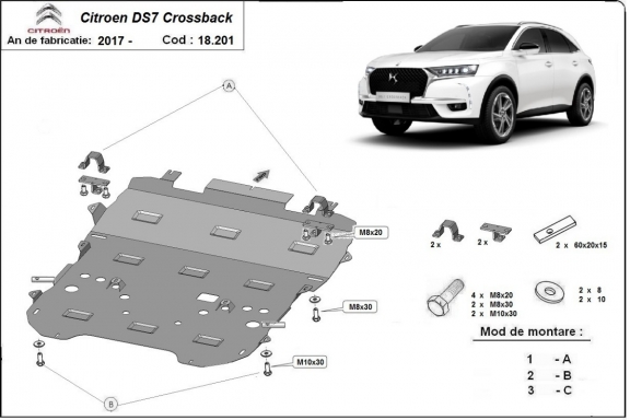 Protection sous moteur et de la boîte de vitesse Citroen DS7 Crossback