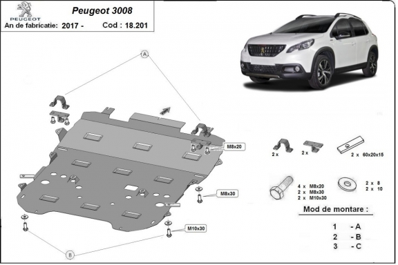 Protection sous moteur et de la boîte de vitesse Peugeot 3008