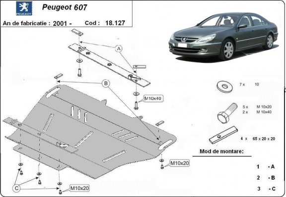 Protection sous moteur et de la boîte de vitesse Peugeot 607