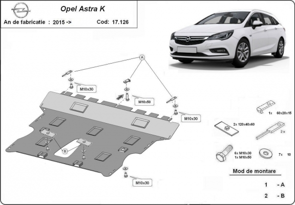 Protection sous moteur et de la boîte de vitesse Opel Astra K