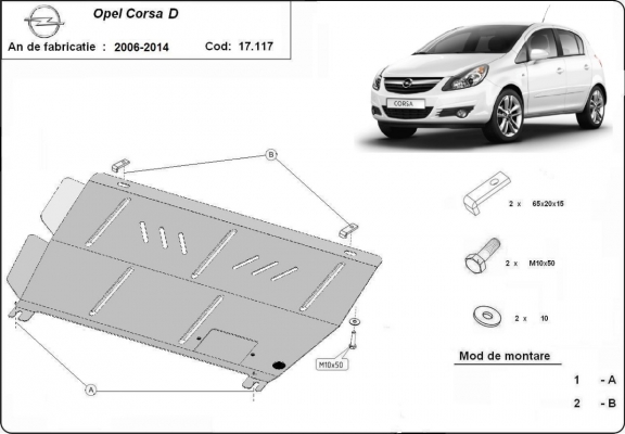 Protection sous moteur et de la boîte de vitesse Opel Corsa D