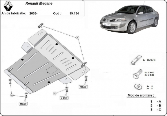 Protection sous moteur et de la boîte de vitesse Renault Megane 2