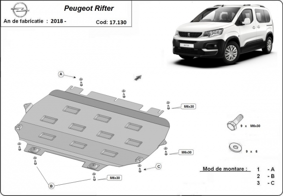 Protection sous moteur et de la boîte de vitesse Peugeot Rifter / Partner
