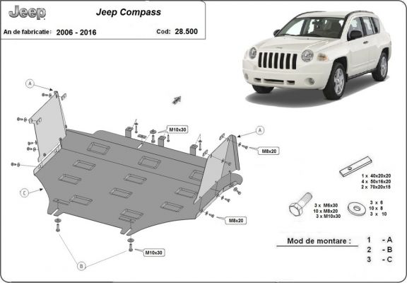 Protection sous moteur et de la boîte de vitesse Jeep Compass