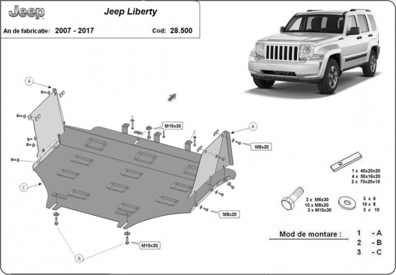 Protection sous moteur et de la boîte de vitesse Jeep Liberty
