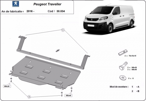 Protection sous moteur et de la boîte de vitesse Peugeot Traveller Fourgon